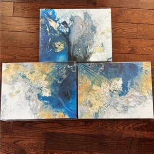 Ocean Abstract Blue and Gold Canvas Art Set